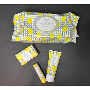Beekman 1802 Sunshine Lemon LOT Cleaning Wipes, Soap, Lip Balm, Hand Creme NEW